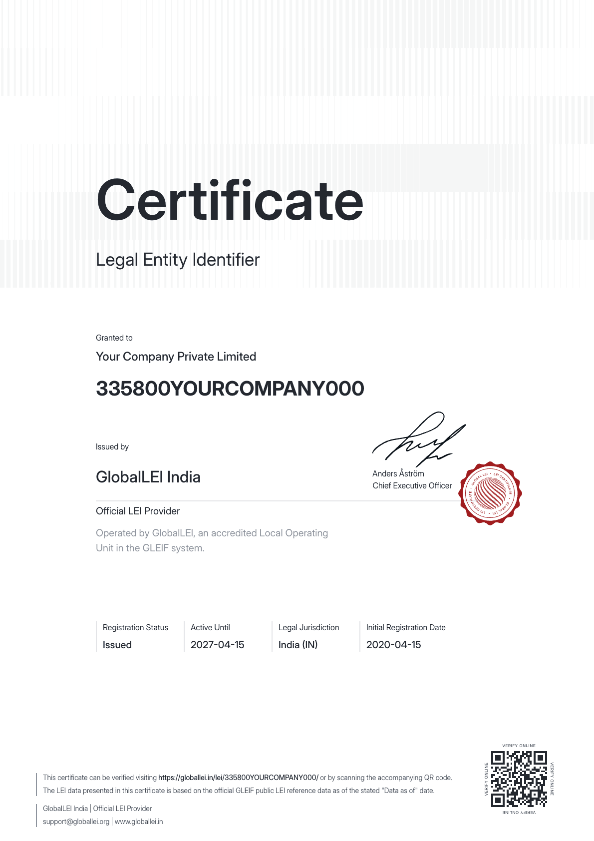 Premium LEI certificate summary page